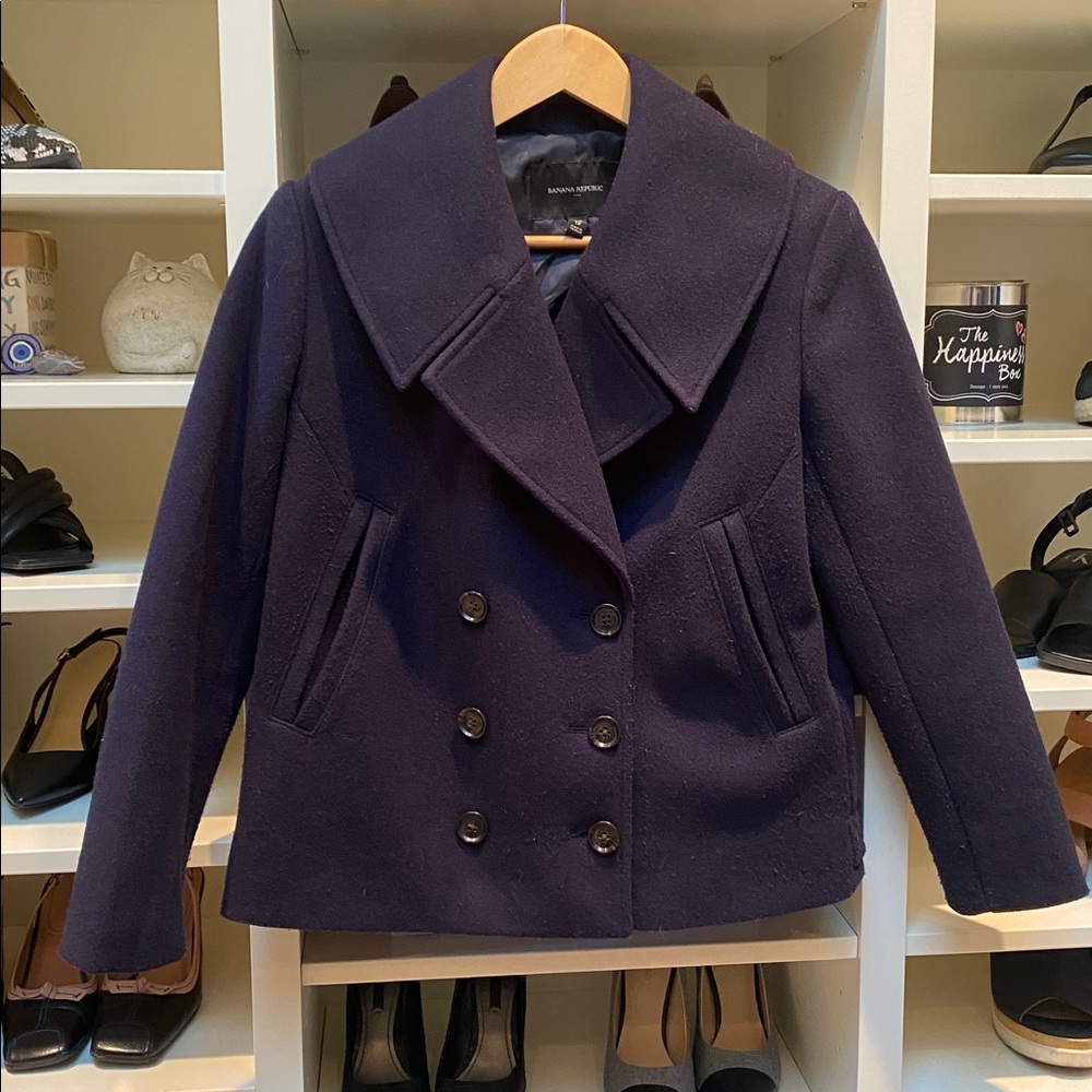 Banana Republic Navy Blue Pea Coat/Jacket.  GUC. Size XS Petite